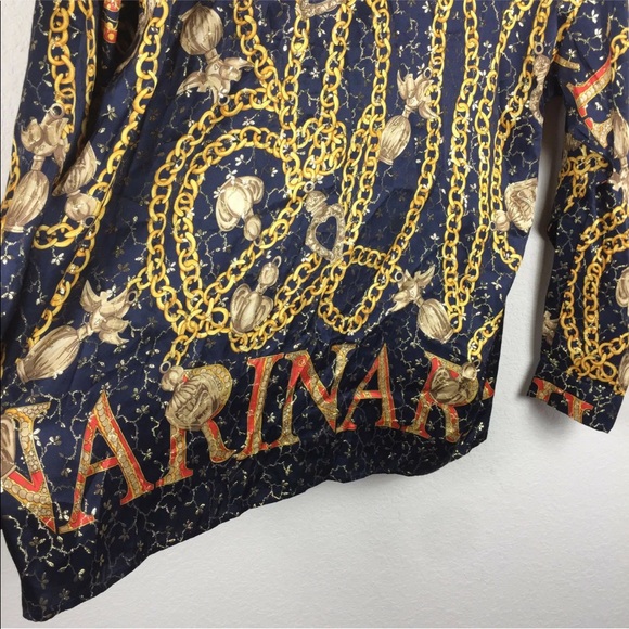 Ceta Italiana Chain Button Versace Vibes Silk Metallic Shirt XL - Picture 8 of 9